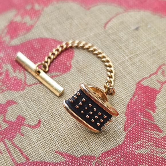 Other - Vintage 60s 70s Tie Tack Gold Tone Black Textured Midcentury Office Accessory
